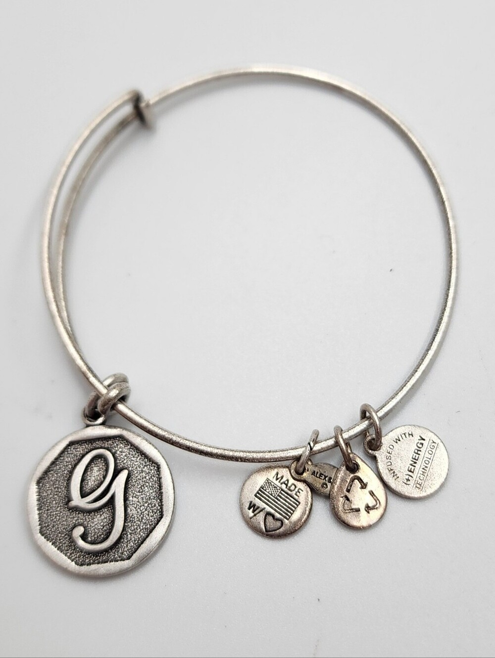 Sliver Tone Adjustable G Alex and Ani Bracelet